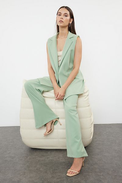 Trendyol Collection Menta normál mellény és széles szárú nadrág szett - TWOSS24AU00019