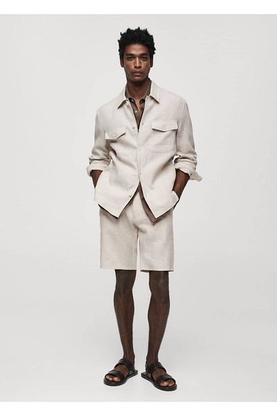 MANGO Man Hemdjacke mit Tasche aus 100 % Leinen