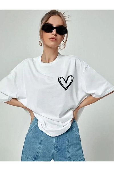 Moka Shopin Λευκό μπλουζάκι Oversize - Crew Neck, Printed