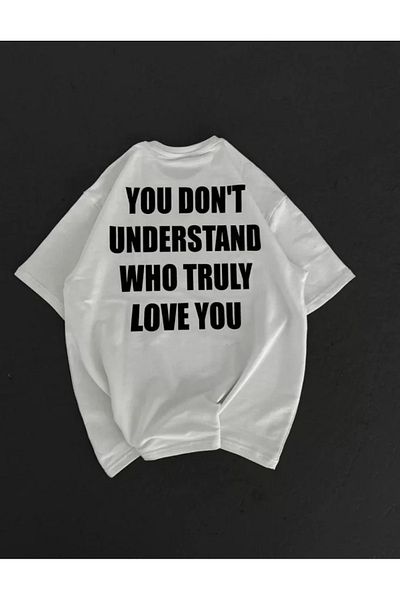Moka Shopin Tricou alb unisex oversize imprimat cu decolteu triplu