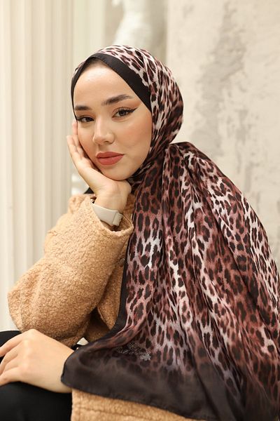 Silk Home Brown Leopard Patterned Soft Shawl-70017-01
