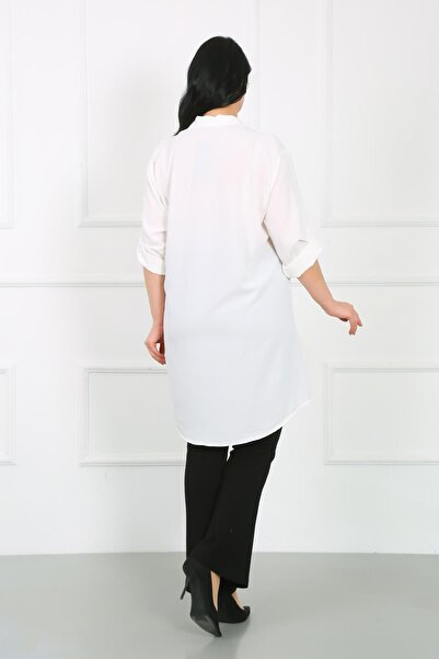 By Alba Collection Tunica din Tesatura Dubai Alb Marime Plus