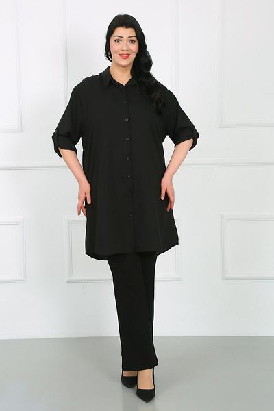 By Alba Collection Plus Size Black Dubai Fabric Tunic