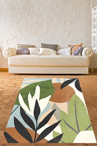 on the clouds Bohem İskandinav Yaprak Geometrik Soyut Yıkanabilir Kaymaz Taba...