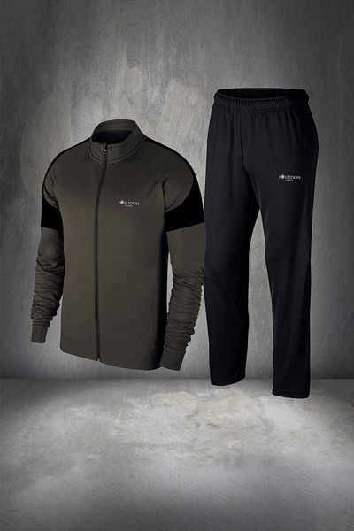POSEIDON STORM Large Size Men's Khaki Special Supra Combed Cotton Comfortable Style Running Set 4Xl-10Xl
