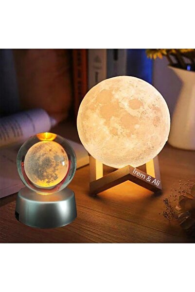 hediyesahibi Kişiye Özel Dekoratif Ayaklı Ay Tasarımlı Gece Lambası 12cm Ve D...