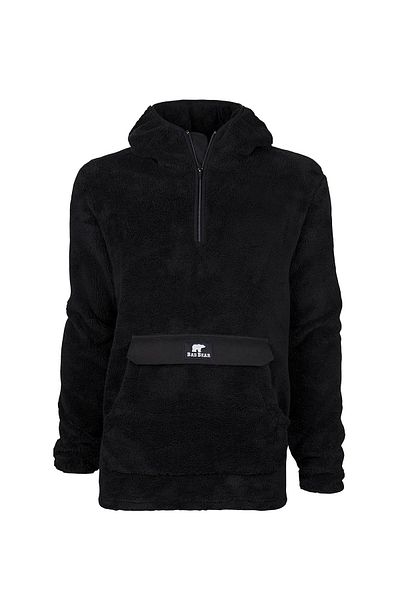Bad Bear Inuit Plush Hoodie Black Plush Kangaroo Pocket Men's Hooded Sweatshirt