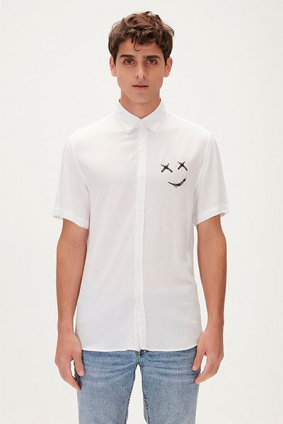 Bad Bear Smile Shirt Off-white White Short Sleeve Printed Men's Shirt
