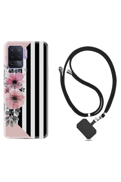 Kılıfland Oppo Reno 5 Lite Kılıf Desenlim Silikon Boyun Askılı Flowers 4 1390