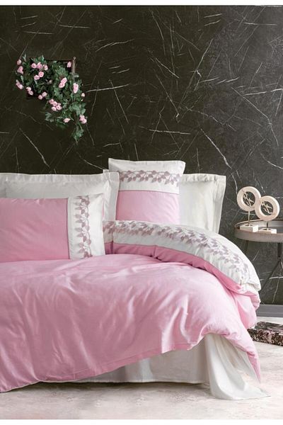 Cotton Box Σετ Παπλωματοθήκη Κεντητό Διπλό Σατέν Niobe Pink
