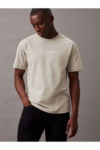 Calvin Klein Men's Beige T-Shirt - Daily Use, Brand Logo, K10K111346-PC7
