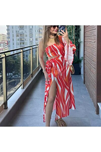 shemonna TEK KOL RENKLİ SATEN ELBİSE