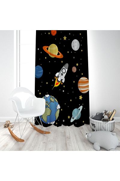 EVSEHOMES ROCKET SPACE DIGITAL PRINT CHILDREN'S ROOM SINGLE WING FON CURTAIN