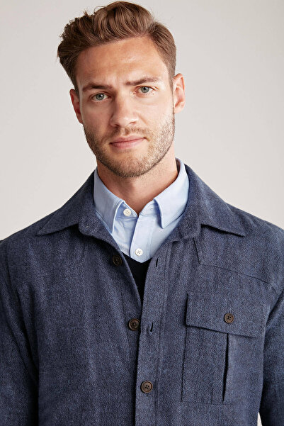 Hemington Navy Blue Pure Cotton Shirt with Pocket Detail