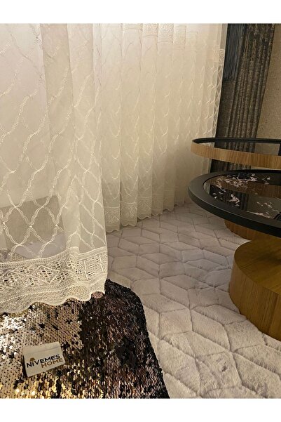 NİVEMESHOME Laguna Skirt Embroidered Cream 1/3 Thin Pleat Tulle Curtain