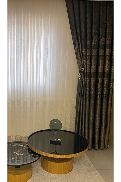 NİVEMESHOME Laguna Skirt Embroidered Cream 1/3 Thin Pleat Tulle Curtain