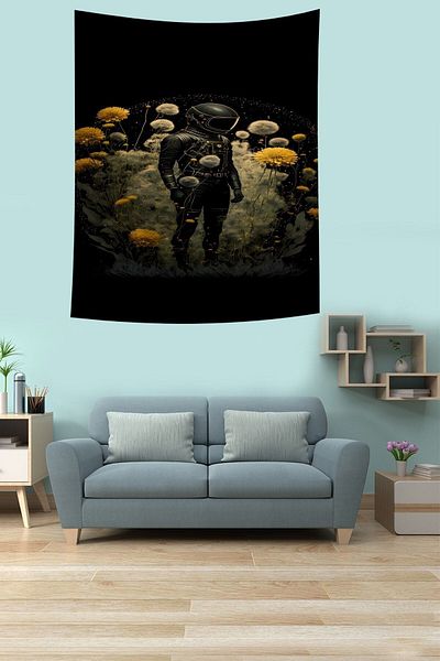 on the clouds Astronaut în interiorul florilor Tapiserie de perete din țesătură rezistentă la pete