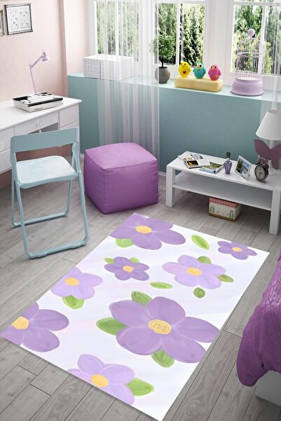 on the clouds Mor Menekşe Çiçekli Yıkanabilir Kaymaz Taban Leke Tutmaz Çocuk ...