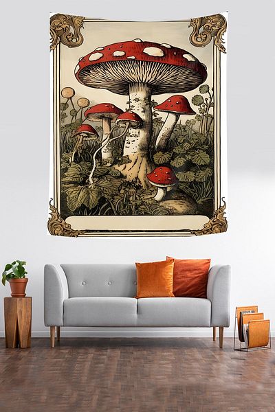 on the clouds Mushroom Pattern Vintage Stain Resistant Fabric Wall Cover Wall Carpet Tapestry