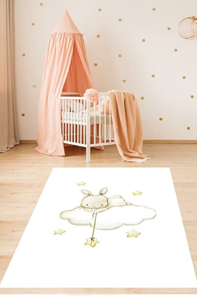 on the clouds Bulutun Üzerindeki Tavşancık Yıkanabilir Kaymaz Taban Leke Tutm...