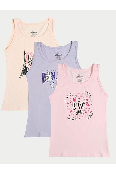 vitmo Bonjour Girl's 3-Piece Cotton Mixed Tank Top Set