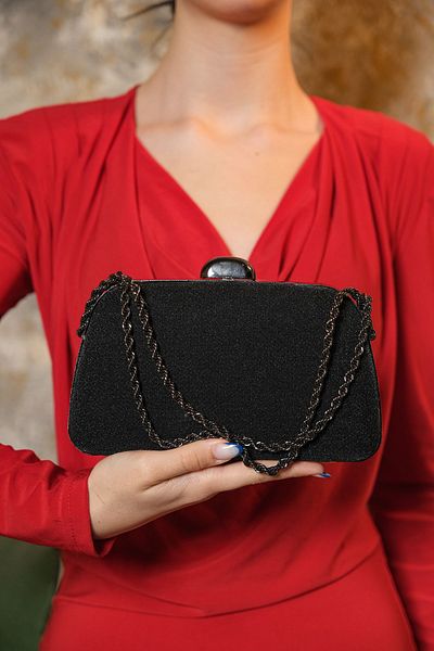 ROZA CANTA Black Glitter Chain Strap Hand Shoulder Evening Dress Evening Bag