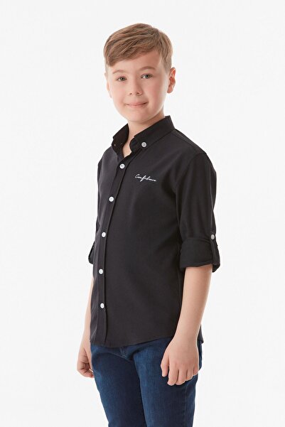 Fulla Moda Embroidered Boy's Shirt with Folded Sleeves