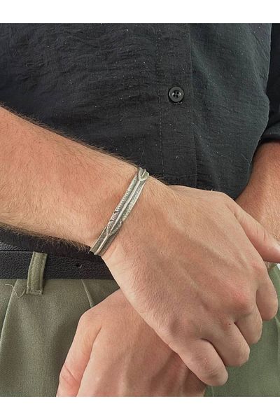 Arvens Silver Feather Men's Bracelet Women's Stainless Steel Unisex Non-Tarnish Color-Tossing