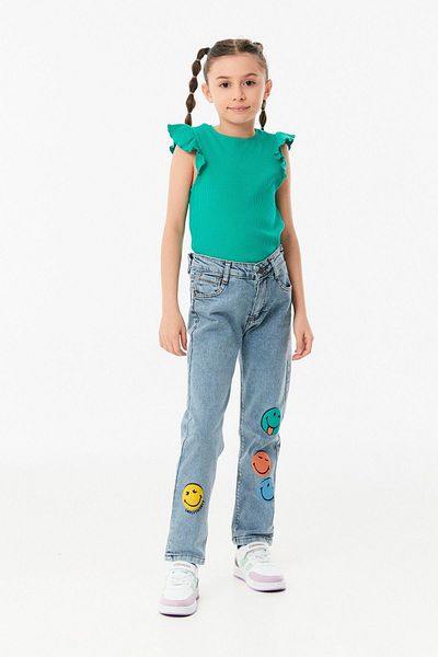 Fulla Moda Blugi drepti pentru fete cu imprimeu Smile