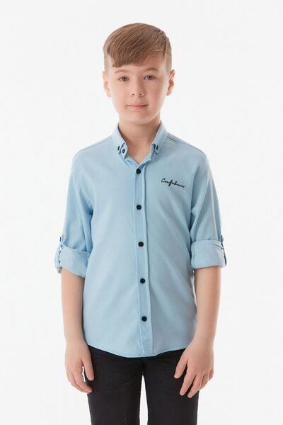 Fulla Moda Embroidered Boy's Shirt with Folded Sleeves