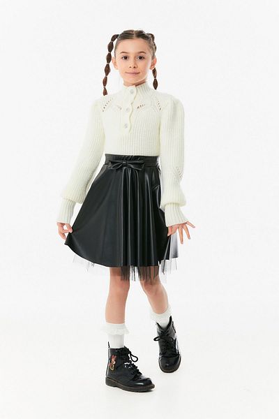 Fulla Moda Faux Leather Girl's Skirt with Bow