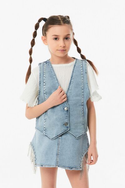 Fulla Moda Κοριτσίστικο τζιν γιλέκο με κουμπιά