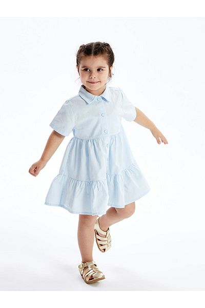 LC Waikiki LCW baby Shirt Collar Short Sleeve Baby Girl Dress