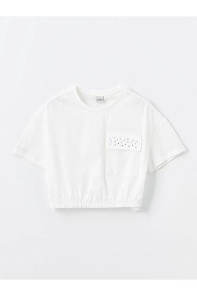 LC Waikiki LCW Kids Girls Crop T-shirt - okrągły dekolt, krótki rękaw