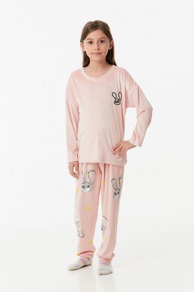 Fulla Moda Embroidered Crew Neck Girl's Pajama Set