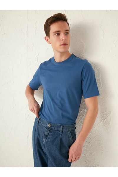 LC Waikiki Мъжка тъмносиня тениска с кръгло деколте Basic С къс ръкав Cotton Basic от вашия моден стил