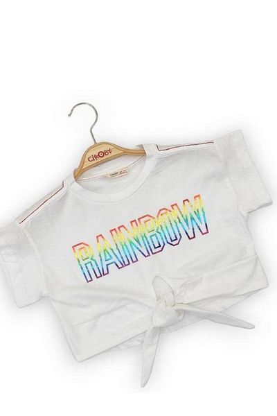 Çikoby Κοριτσίστικο μπλουζάκι από 100% βαμβακερό Rainbow Written Crop