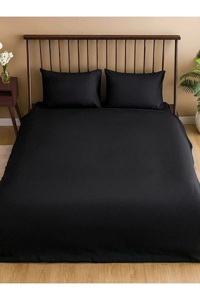 LC Waikiki Double Black Cotton Duvet Cover Set