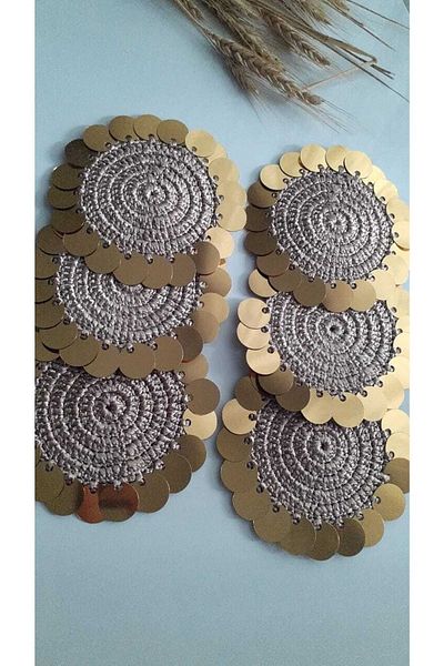 BÜŞRA Handmade Sequined Coffee Side Presentation Pecete 6-Piece Pulpct04