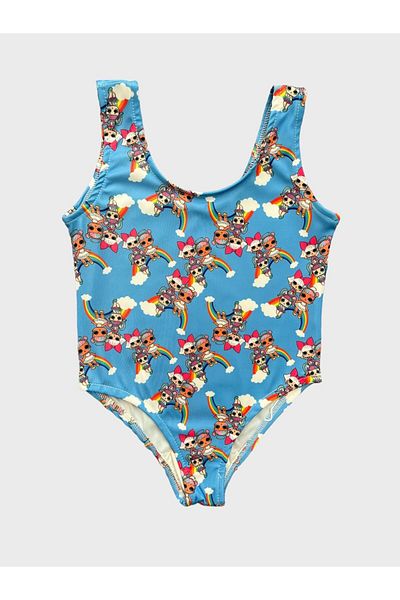 ALİŞ KİDS Blue Lol Patterned Girl's Swimsuit