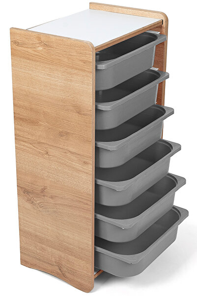 prime dükkan 6 Çekmeceli Çocuk Oyuncak ve Aktivite Dolabı,Ceviz-Gri 18mm MDF