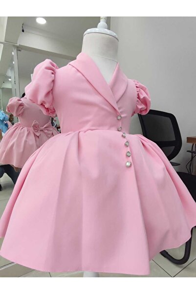 GURBET YILMAZ KIDS&WOMEN فستان سهرة بناتي منفوش باللون الوردي مع هدية تاج اللؤلؤ