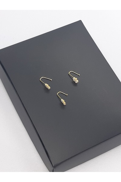 Set 925 Ayar Gümüş (3 Adet) Altın Kaplama Zirkon Taşlı (Deliksiz) ''Yıldız'' Hızma(En:4mm Boy 4mm)