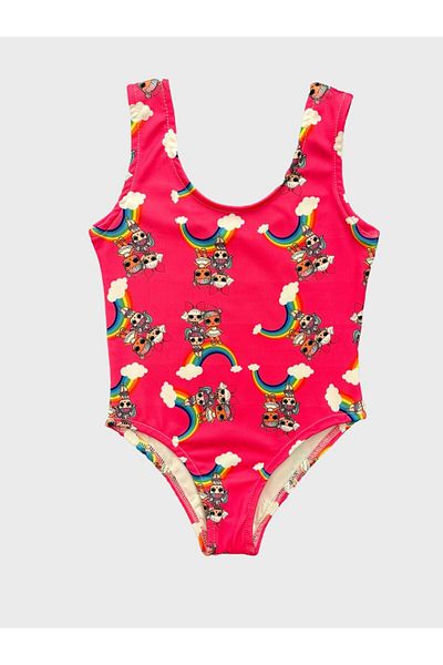 ALİŞ KİDS Pink Lol Patterned Girl's Swimsuit