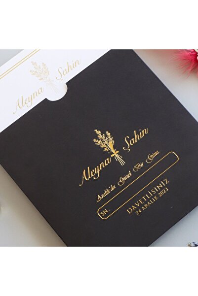 Pixel Davetiye 50-adet- Siyah Yaldızlı Davetiye - Düğün - Nişan - Kına - Sünnet - Nikah Davetiyesi - 8680