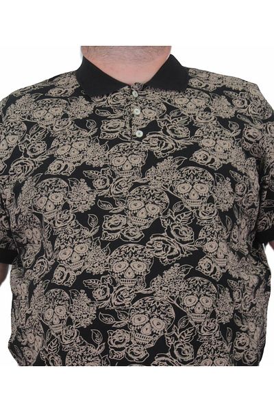 Starbattal Ανδρικό T-Shirt Polo Neck μεγάλου μεγέθους - Skull 24454 ΜΑΥΡΟ