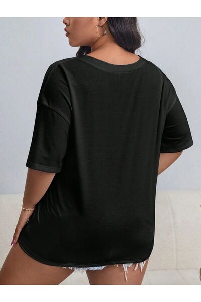WOODROFFE Women's / Girls' V-Neck Plain & Printed Black / White Oversize T-Shirt Casual Boyfirend