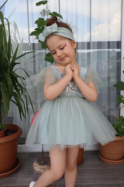 Süslüm Kids Μέντα Πράσινο Κοριτσίστικο Σατέν Βραδινό Φόρεμα Κοριτσίστικο Παιδικό πάρτι γενεθλίων Celebrate Outfit