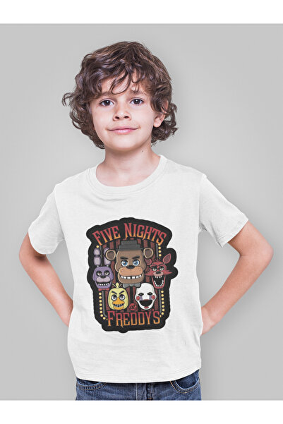 MAGORS FNAF BASKILI BİSİKLET YAKA PAMUKLU KISA KOLLU ÇOCUK TSHIRT