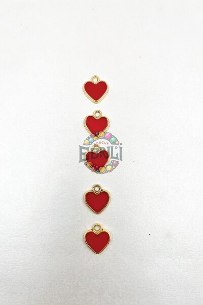Ebruli Boncuk Kırmızı Kalp Kolye Ucu Filistin Kudüs Lag Metal (5 Adet)